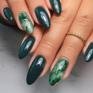 European and American Foreign trade long classical dark green retro emerald color niche temperament cool white wearable nail wholesale