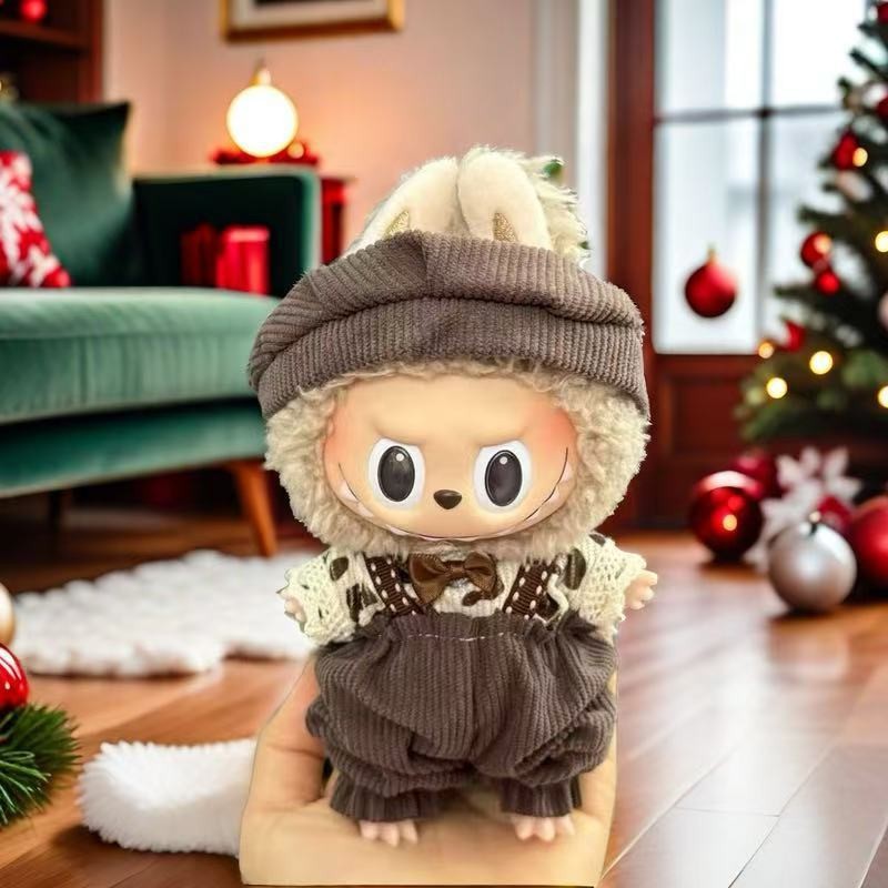 Nuevo conjunto de ropa y gorro de peluche con cara de "Sugar Glue" para muñecas, colgante de peluche, juguete Labuba, amuleto para bolso.