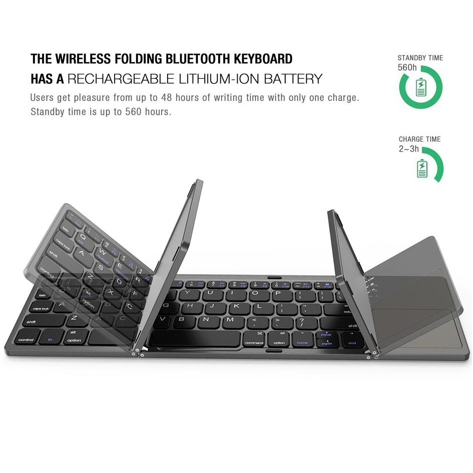 Новая мини беспроводная складная Bluetooth-клавиатура в три раза, складная с тачпадом BO33, с возможностью зарядки
