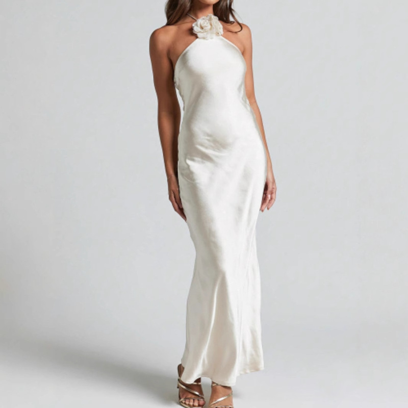 Foreign Trade Order! Wholesale New Summer Style European and American Style Detachable Appliqué Halter Neck Backless Dress