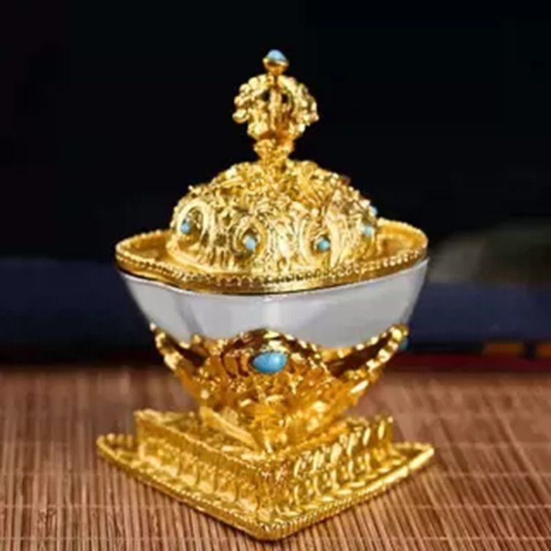 藏传民族佛具用品合金托巴鎏金托巴碗佛前家用供水酒杯装饰摆件