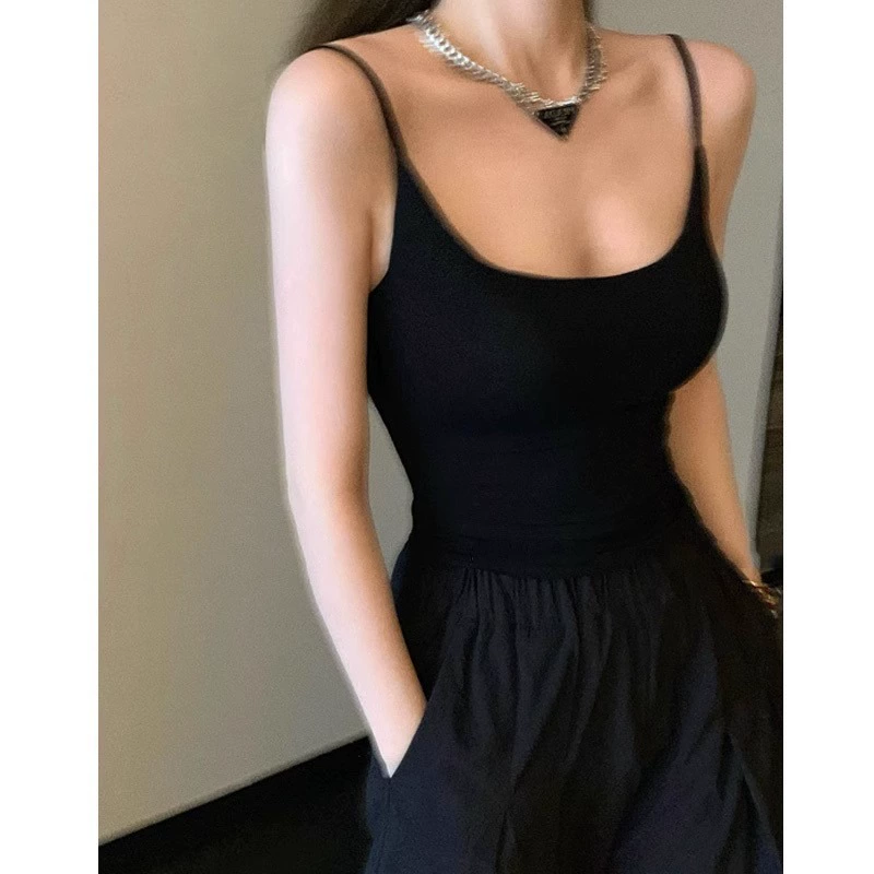 Черный топ-камзол для женщин 2025, новая летняя верхняя одежда, внутренняя одежда, красивый бюстгальтер с открытой спиной, универсальный топ с вкладышами для груди