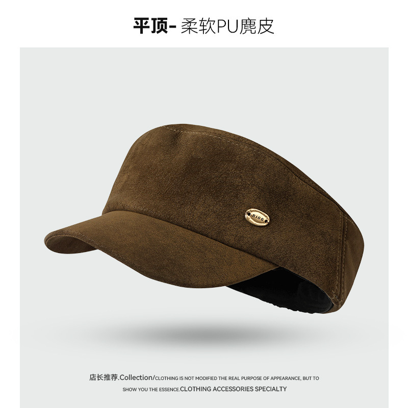 麂皮绒平顶马术帽女秋冬新款高级感美拉德复古海军风报童帽贝雷帽|undefined