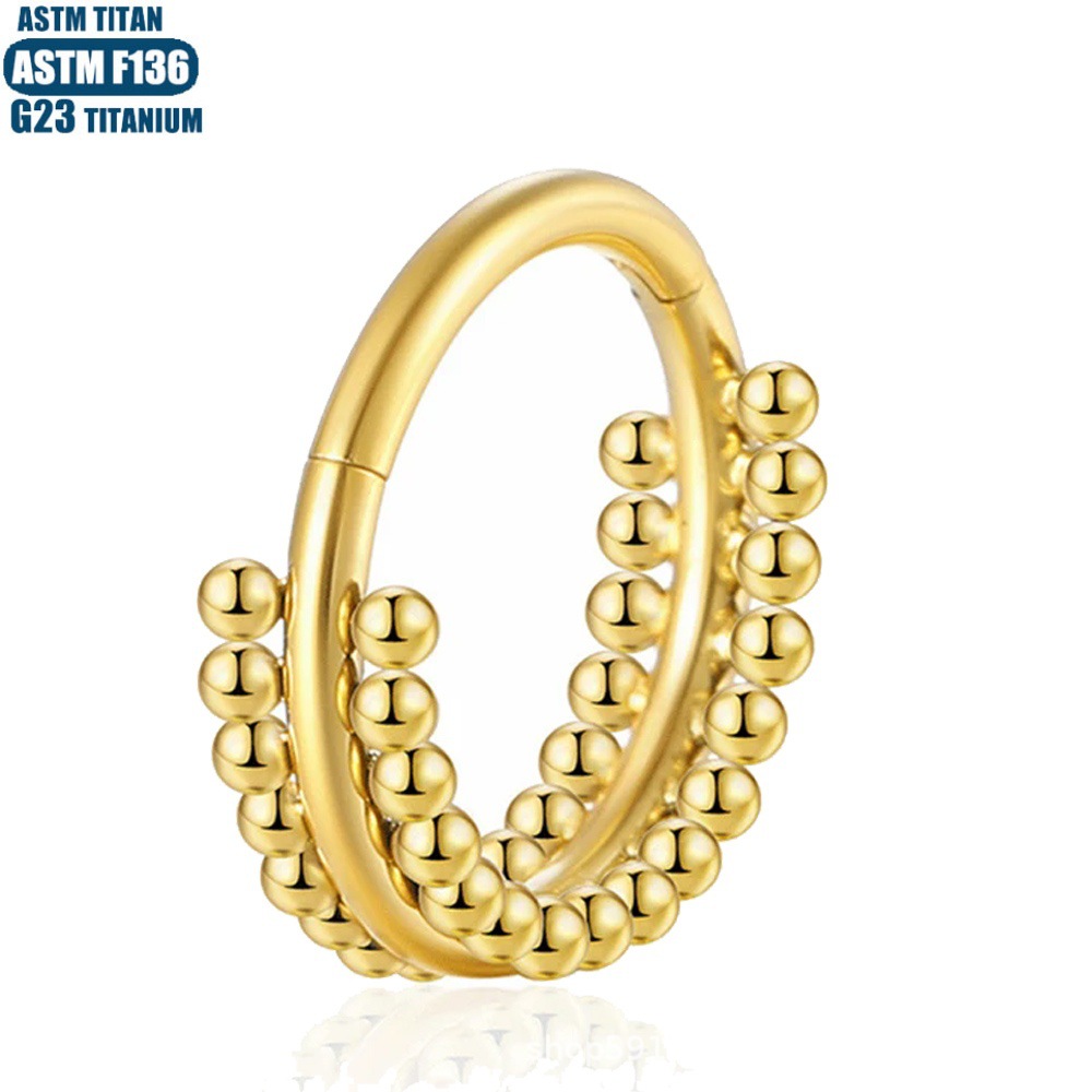 F136 Titanium Alloy Nose Ring Implant Grade Seamless Ring Double Row Solder Ball Hinge Perforated Cartilage Ring Zircon Earrings detail image 10