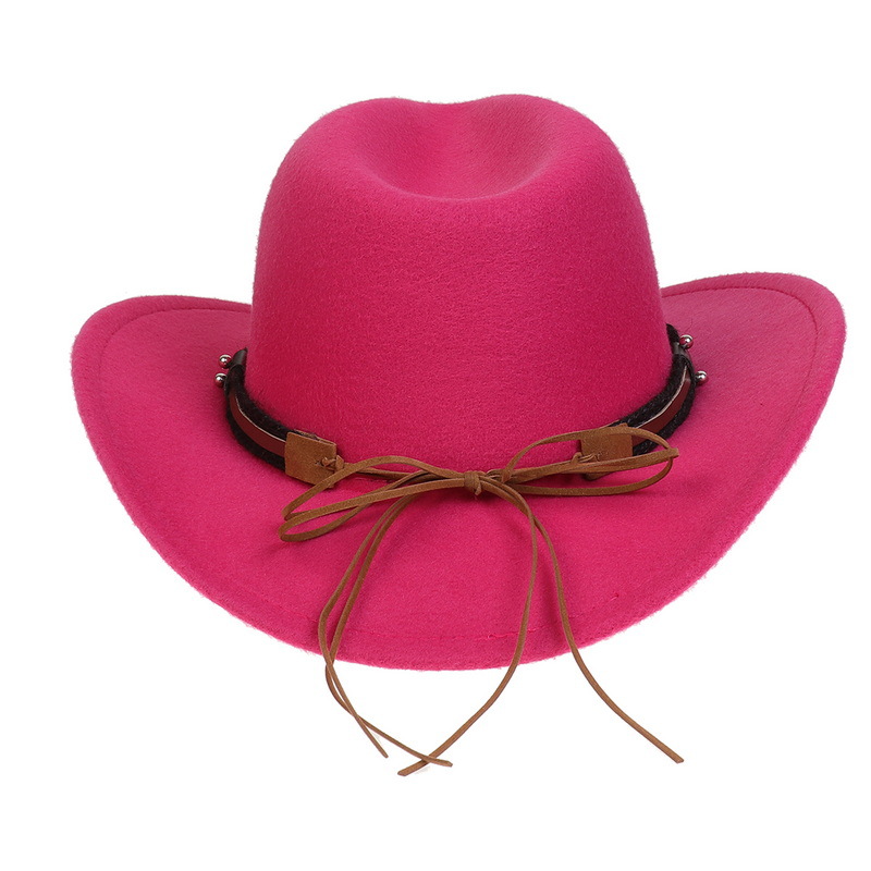 Nuovo cappello da cowboy dell'Europa occidentale, catena in pelle di vacchetta di lana, cappello jazz con bordo rialzato, cappello tibetano retrò, tendenza del cappello in feltro_voghion.com