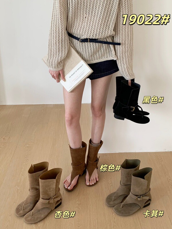 Korean Style Short Boots for Women, Summer Low-Heeled Round-Toe Buckle Strap Thong Sandals with Cut-Out Design, Dual-Wear Slip-On Suede Sandals Korean Style Short Boots for Women, Summer Low-Heeled Round-Toe Buckle Strap Thong Sandals with Cut-Out Design, Dual-Wear Slip-On Suede Sandals
