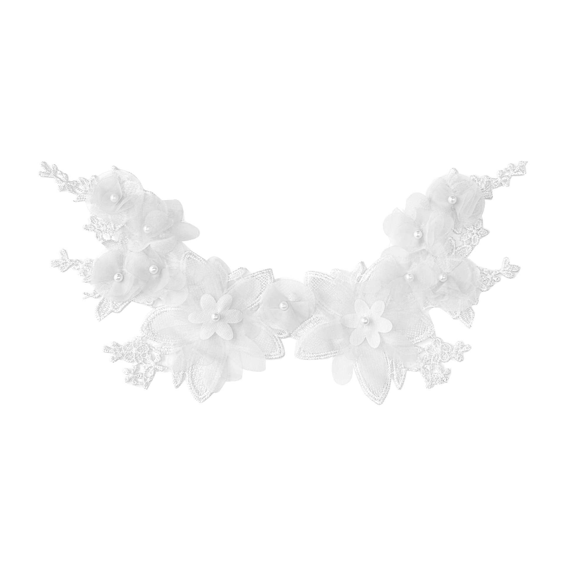 Flores frescas de rosa blanco encaje cuello de encaje hecha a mano perlas de ropa vestido suéter decoración DIY