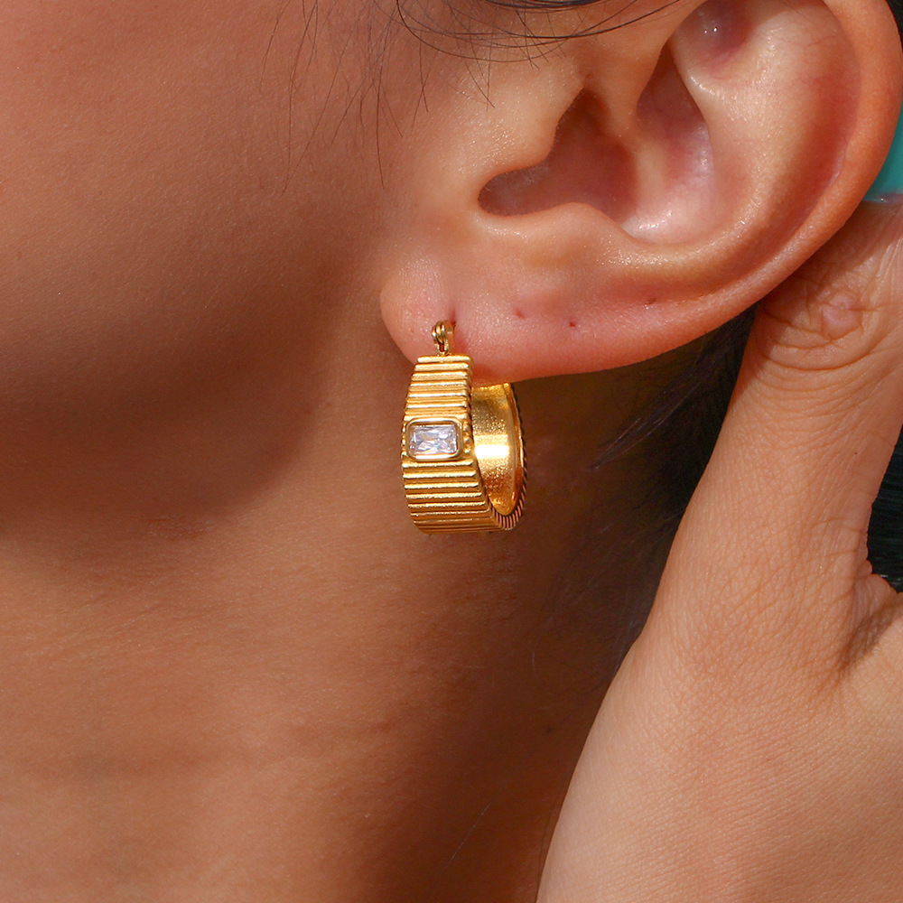 1 Pair Quantity Street Occasion 304 Stainless Steel Material PVD Coated Real Gold Plated Geometric Stainless Steel Waterproof Non Tarnish Earrings Ear Studs