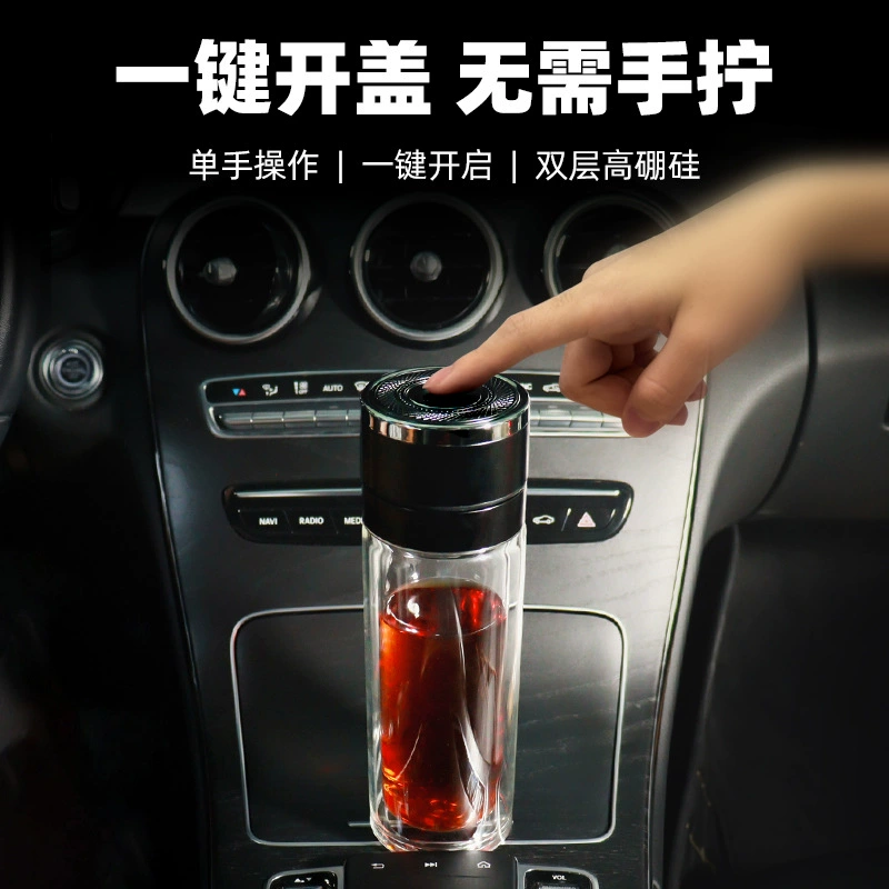 В наличии оптовая продажа 350 мл двухслойная стеклянная Автомобильная чашка для воды с открытой крышкой в один клик двухслойная теплоизоляция чашка для питьевой воды с защитой от ожогов