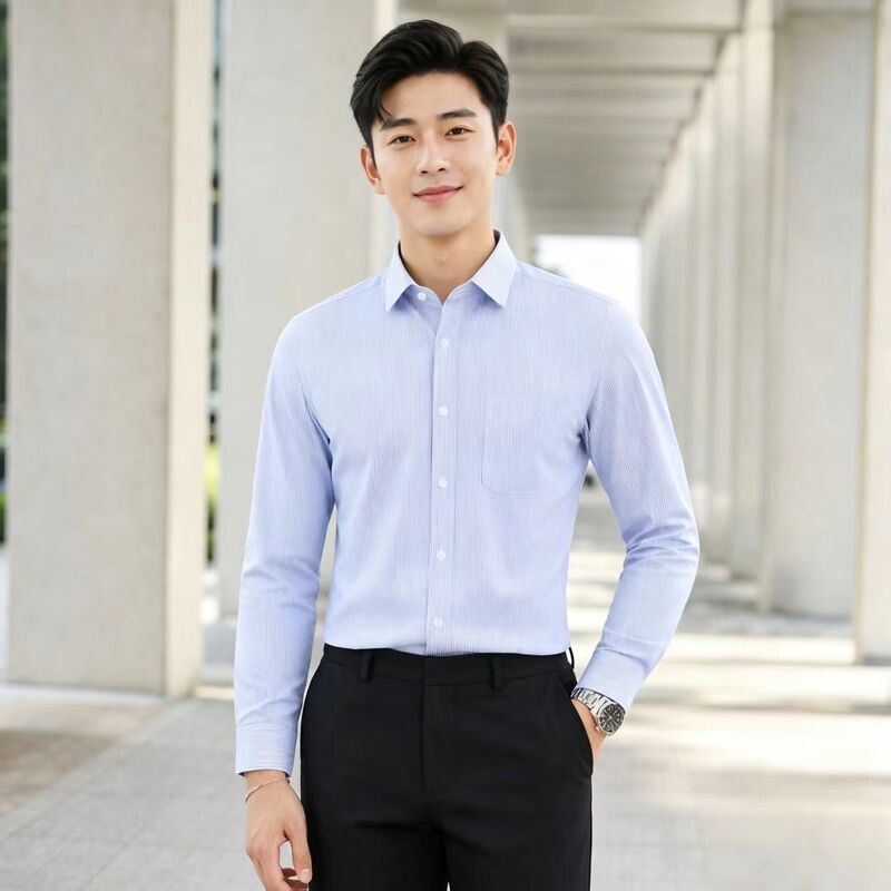 Factory Wholesale Striped Shirts for Men, Long-Sleeve 2025 Trendy Brand Loose Fit Middle-Aged Korean Style Casual Plaid Trendy Shirts