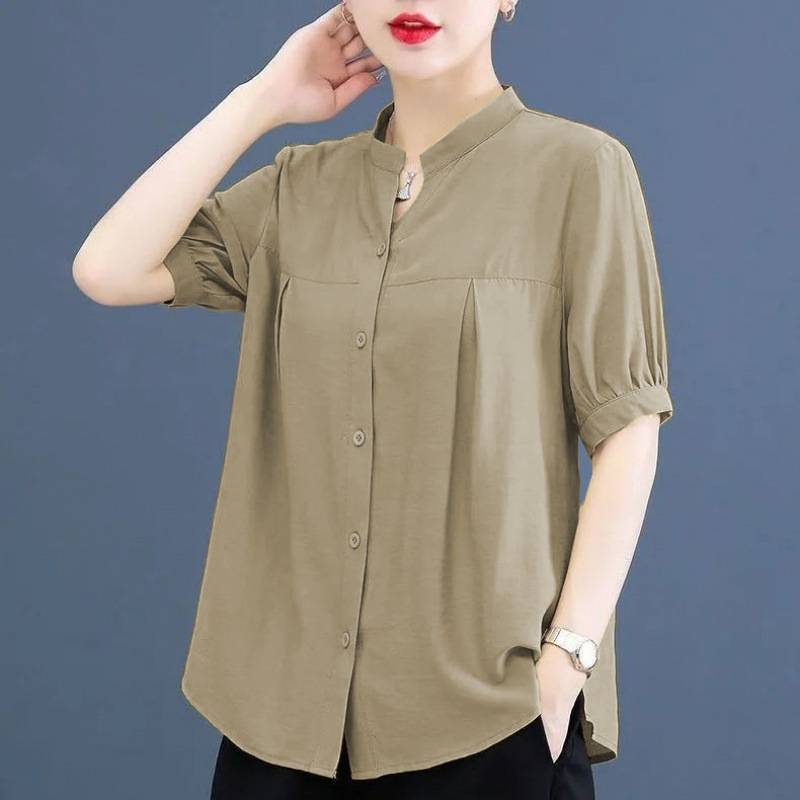 女性用シフォンシャツ、夏の新しいスタイル、美しいファッショナブルなスタンドカラーシフォンシャツ、女性用シャツ、母親の服、小さなシャツトップ|undefined
