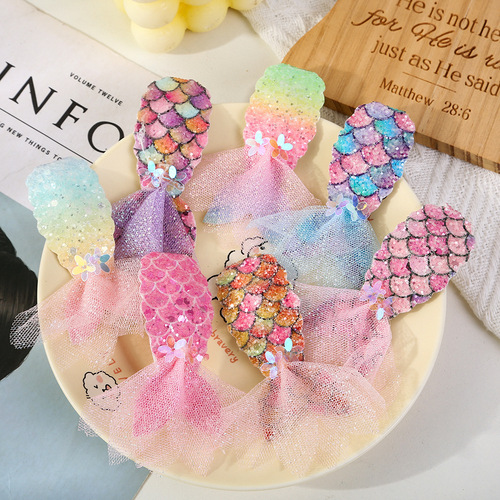 Children's cute mermaid sparkling bangs hair clip, BB clip for little girls, princess short hair clip, children's back hair ornament