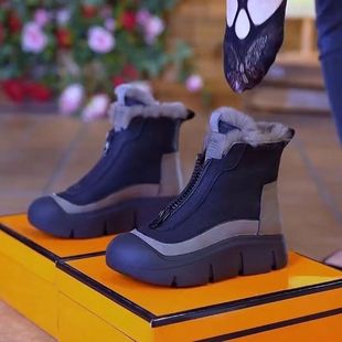 Women's Cotton Shoes with Extra Fleece and Thickening, 2024 Autumn and Winter New Thick-Soled Snow Boots, Sports Casual Short Boots, Thickened and Warm