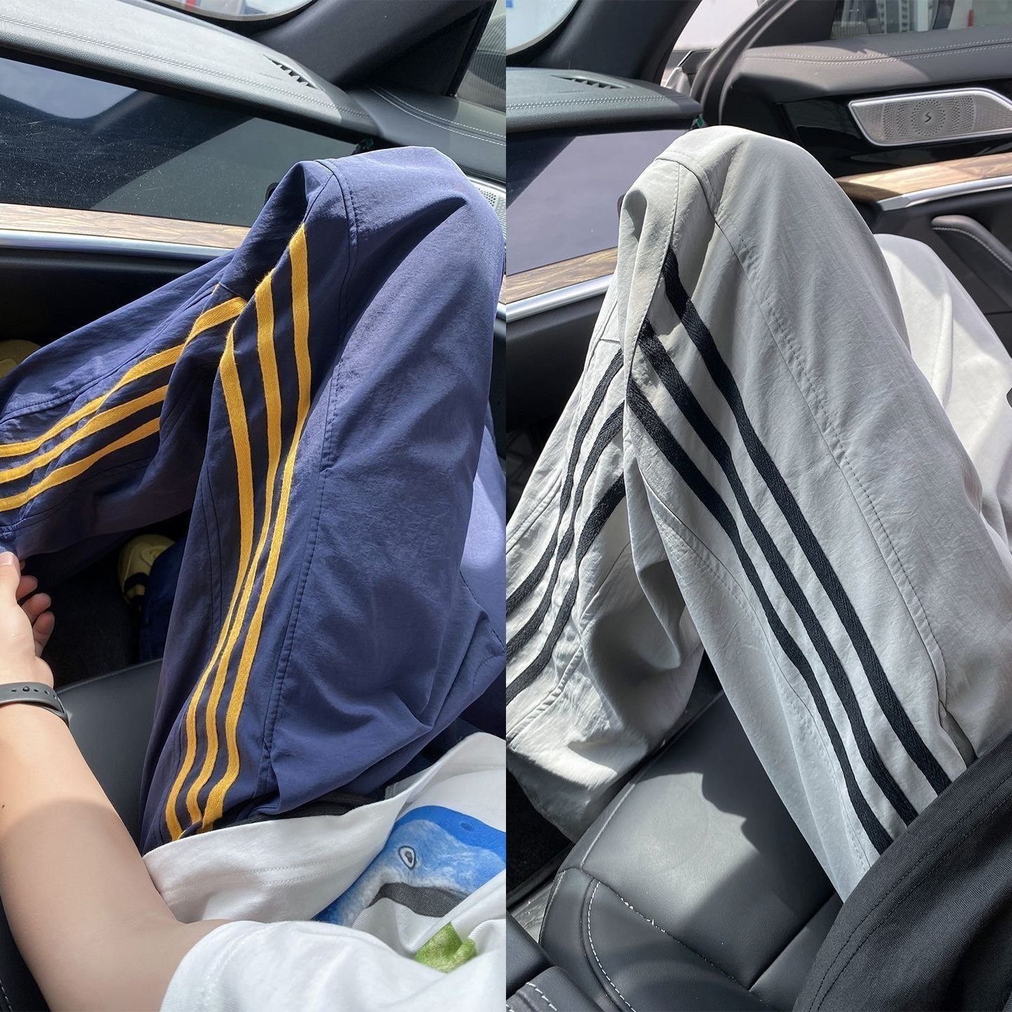 Pantalones de hielo de verano de tres barras para hombres delgados pantalones deportivos largos sueltos rectos de piernas anchas pantalones casuales de hombre
