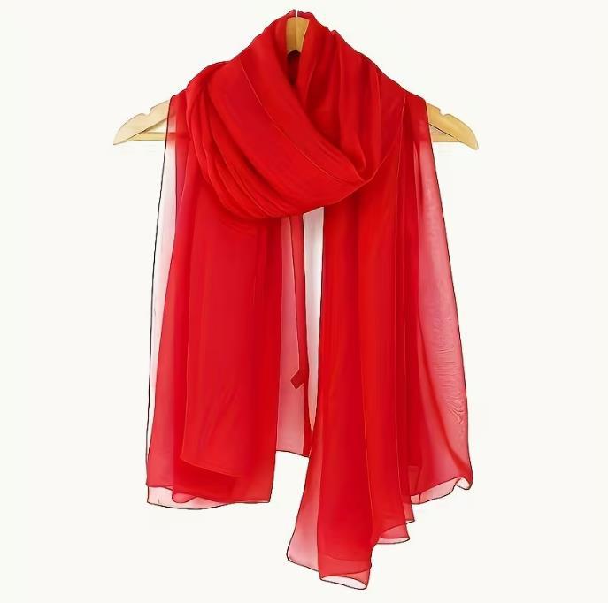 New Style Women's Silk Scarf, Sun Protection Shawl, Long Red Beach Towel, Chiffon Solid Color Scarf, Dance-Specific Wholesale for Women