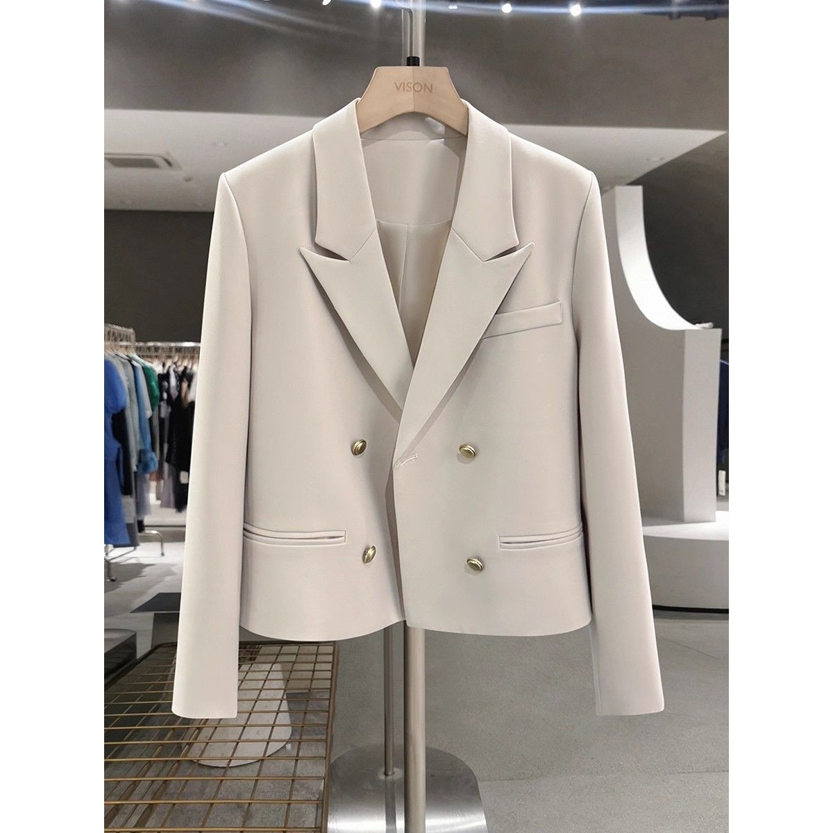 米白色英伦风通勤小西装外套女新款春秋季新品百搭正装西服潮