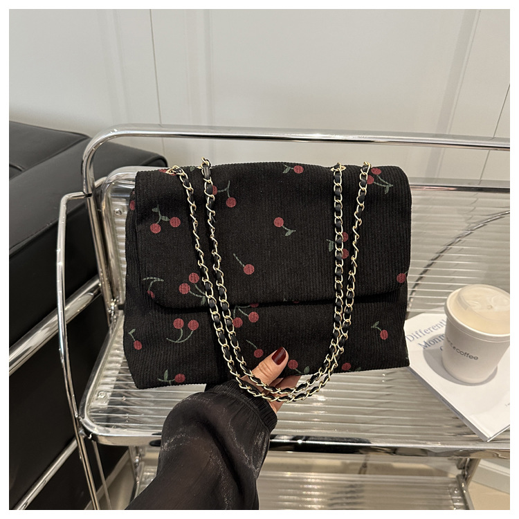 270g Weight Sewing Thread Fashion Element Magnetic Buckle Closure Type Single Shoulder Strap Strap Type Canvas Bag Bags Type Daily Occasion Canvas Material Cherry Pattern All Seasons Season Women's Gender Cute Style Square Shape Women's Canvas Cherry Cute Sewing Thread Square Magnetic Buckle Canvas Bag 19
