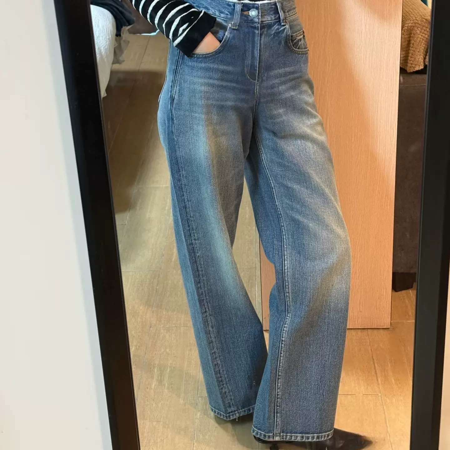 新款全棉rose同款时髦复古修身显瘦摩登V型高腰直筒牛仔裤女5028