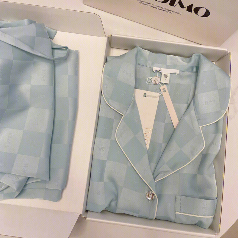 2023新型高級感春秋タイプのパジャマ女性秋の長袖の薄いタイプの女性のシルクの部屋の服の2つのセット|undefined