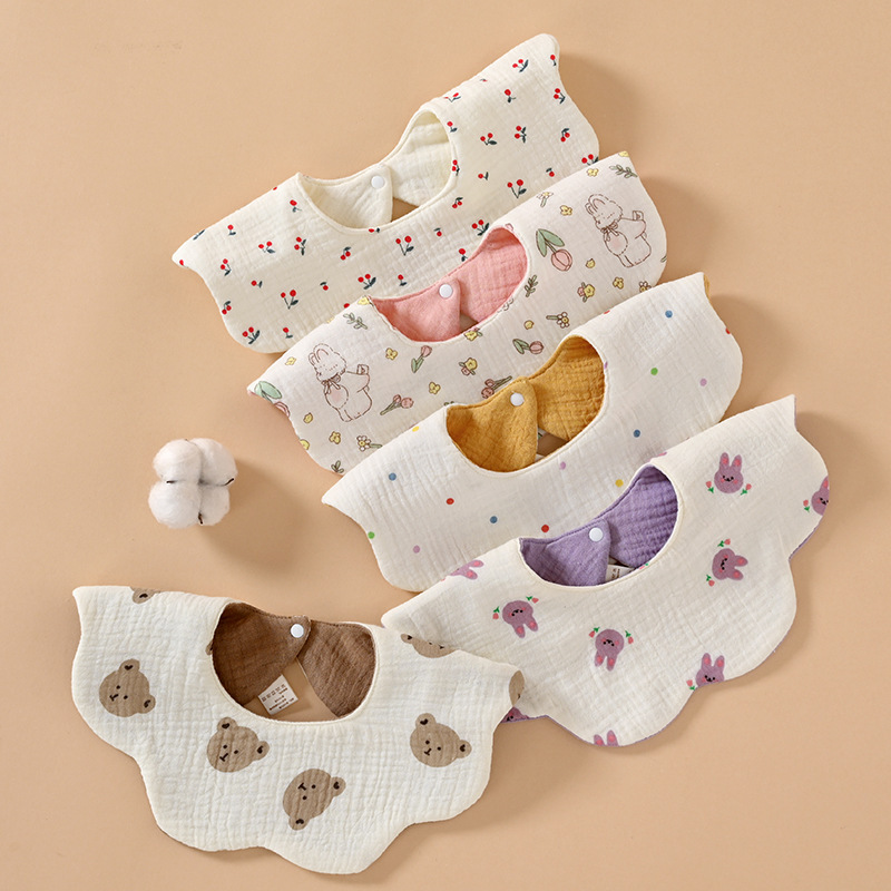 Double-Sided Baby Saliva Towel Pure Cotton Waterproof Bib Gauze Soft Baby Newborn Anti-Vomiting Petal Bib