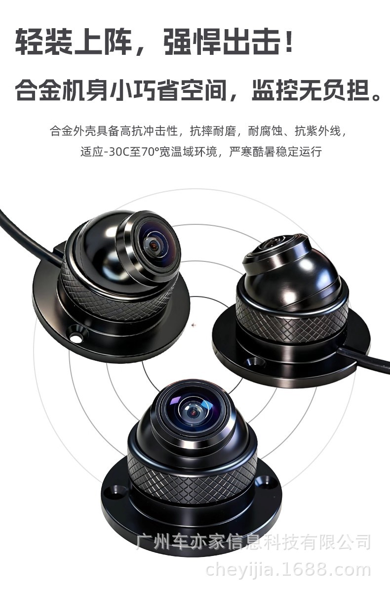190-Degree Ultra-Wide-Angle, Universally Adjustable, Vehicle-Mounted Ahd High-Definition Full-Color 1080P Night Vision Fisheye Blind Spot Camera Lens