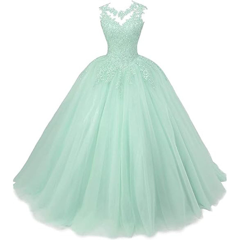 Foreign trade dress sleeveless long beaded lace adult dress sweet puffy tulle cocktail party prom dress