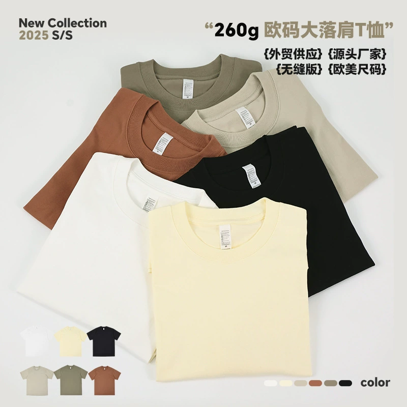 260 г Европейский размер, футболка с короткими рукавами из чистого хлопка с большими заниженными плечами, мужская трансграничная мужская модная брендовая свободная молодежная футболка с короткими рукавами