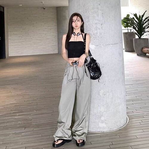 American Retro High Street Workwear Women's Straight Leg Wide Leg Casual Pants 2025 Fashion Trend Instagram Pants