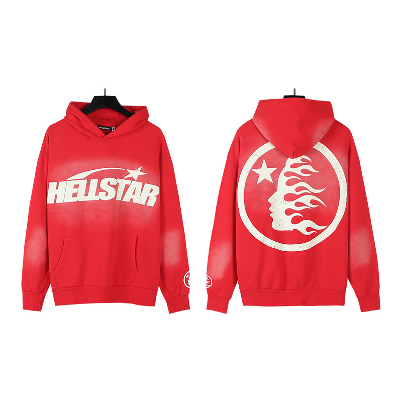 Hellstar ヨーロッパとアメリカのトレンディなブランド、ハイストリート、レトロ、ウォッシュド、ダメージ加工、プリント、ストリート、ルーズフィットのパーカー、男性用と女性用のスウェットシャツ|undefined