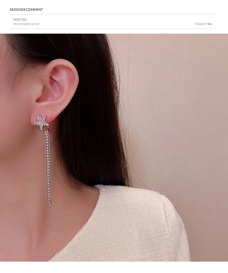 Trendy Star Shape Long Tassel Rhinestone Drop Earrings display picture 4