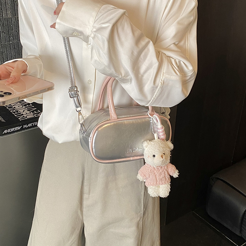 Bolsa de hombro coreana para niños y niñas simple de color sólido bolso de mano pequeño bebé adorable colgante bolso de accesorios para niños