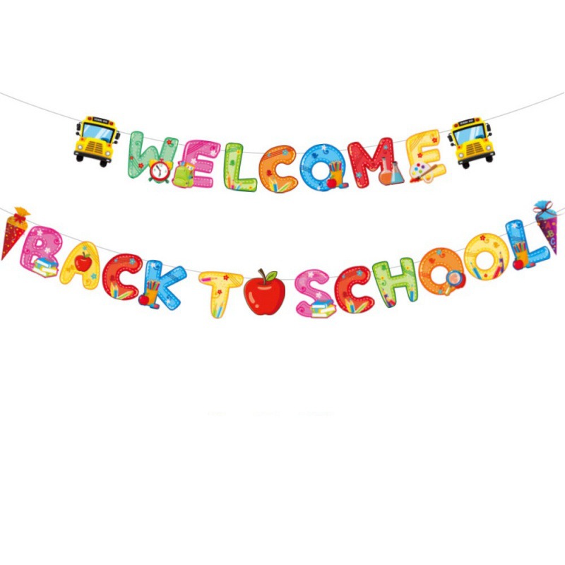 La nueva decoración de la temporada escolar, el juego de la bandera, la tarjeta de inserción de la tarta, la decoración del campus de la temporada escolar, la bienvenida a la escuela para tirar de la bandera