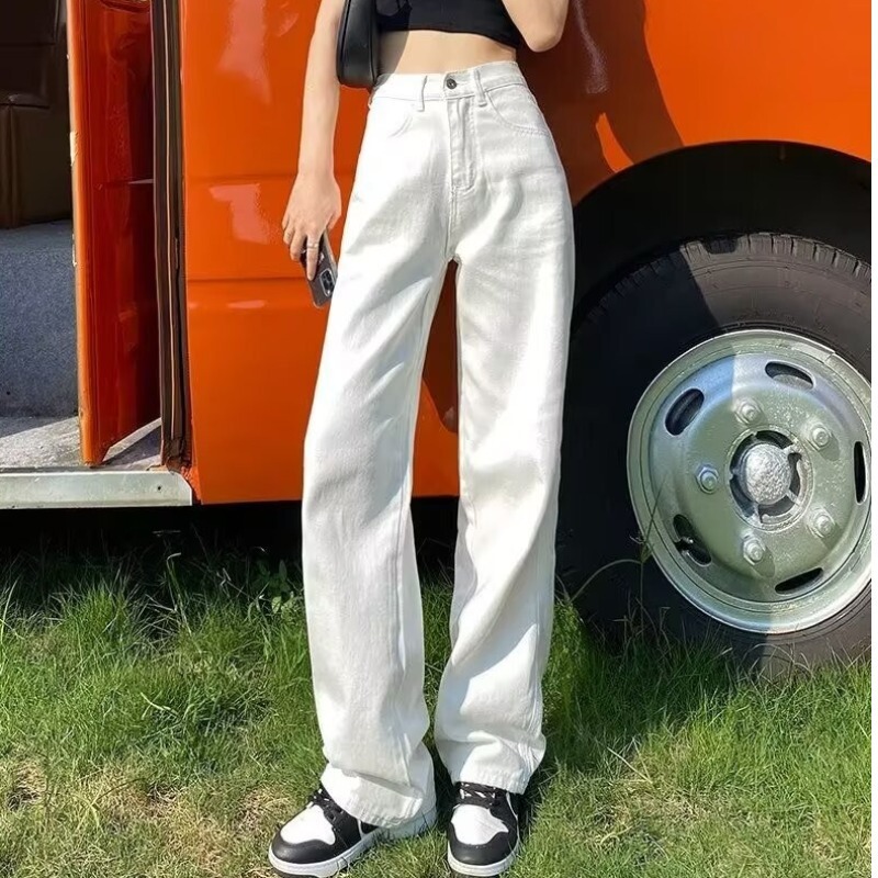 High Waist Loose Slim-fit White Straight Jeans Women's Summer New Basic Wide Leg Trendy Pants High Waist Loose Slim-fit White Straight Jeans Women's Summer New Basic Wide Leg Trendy Pants