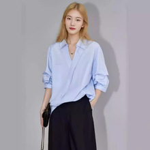 ELLLEE 白色设计感V领衬衫女2024夏新款宽松显瘦薄款轻奢高级上衣