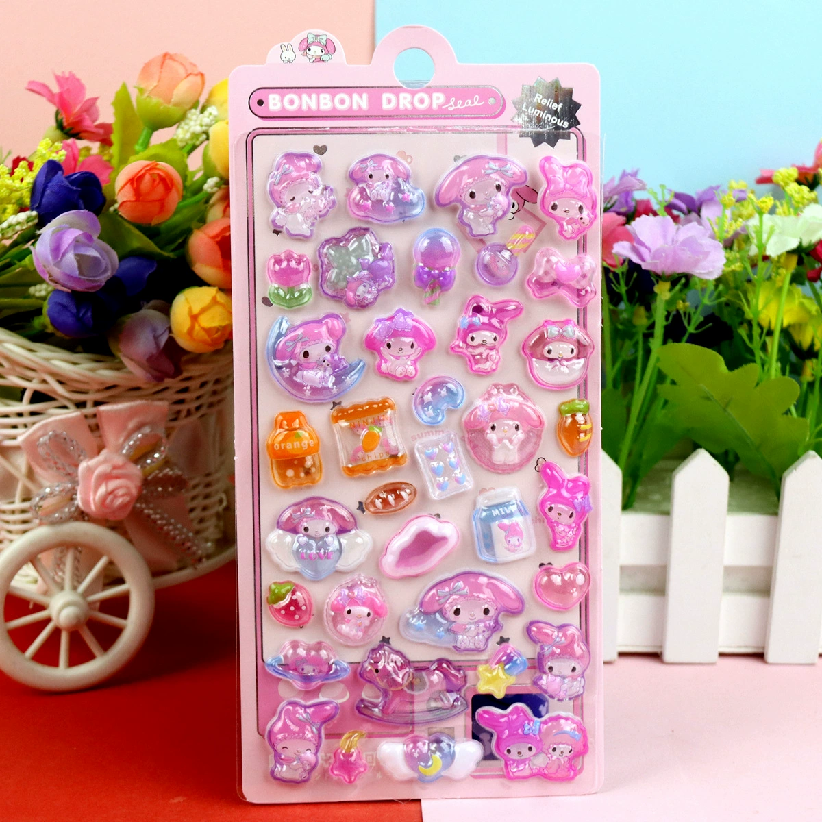 3D Luminous Embossed Sticker (Sanrio) — Cartoon Kids, 20.5×9 cm, 16 Styles