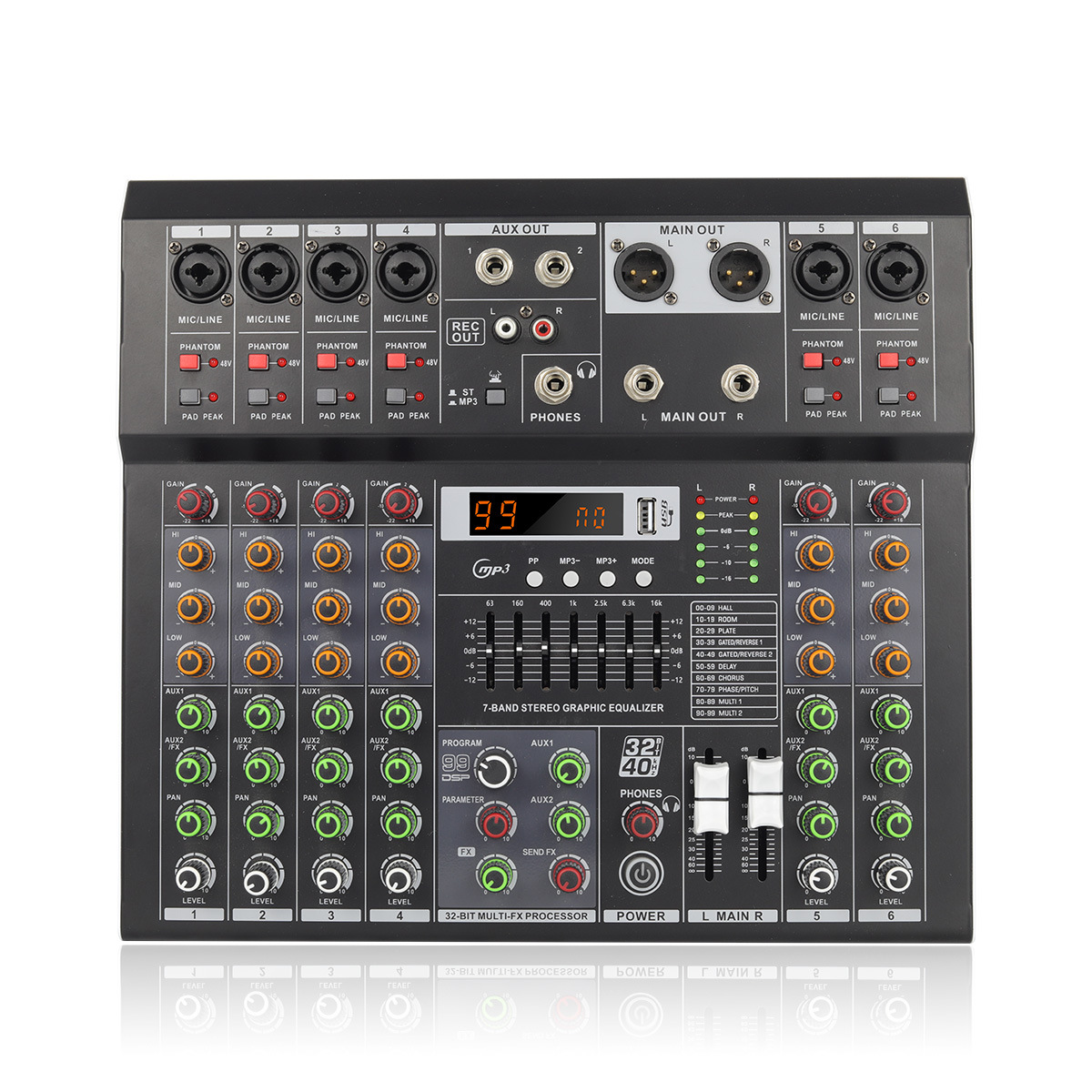 Transfronterizo para mezclador profesional 4 / 6 con 99DSP siete segmentos de equilibrio de efecto de computadora Bluetooth MP3 nuevo