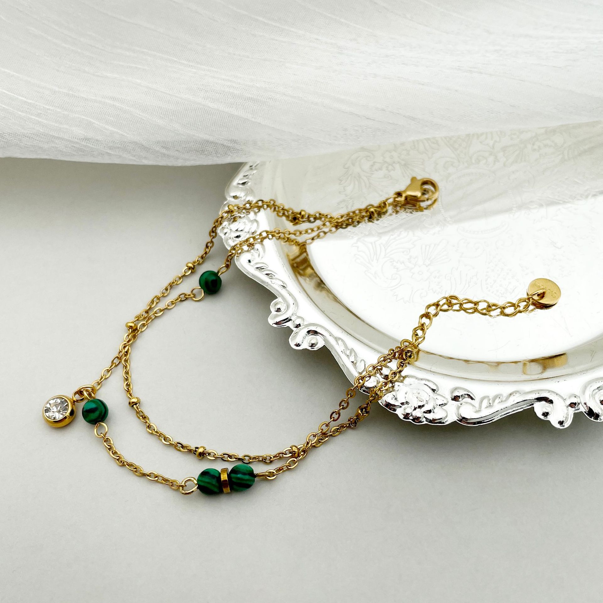 Retro turquoise design bracelet with zircon stainless steel