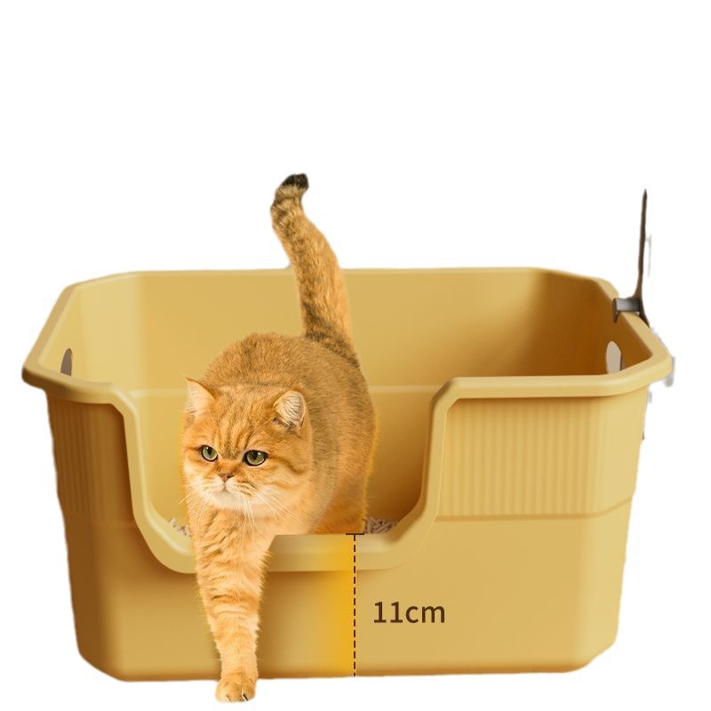 Lavabo de arena para gatos de gran tamaño, inodoro para gatos anti-salpicaduras abiertas, lavabo de arena para gatos extra grande, productos para mascotas semicerrados