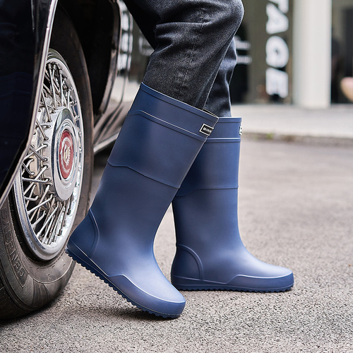 European and American rain boots men's high boots anti-slip fishing rain boots waterproof shoes fleece warm kitchen elasticated rubber shoes car wash booties 