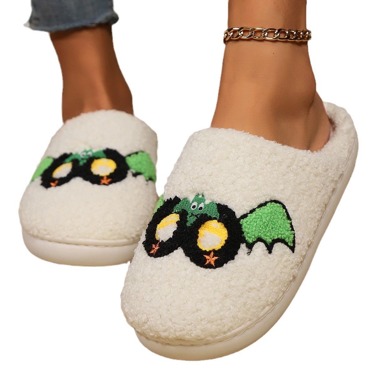 Halloween cotton slippers women's faces home indoor warm slippers_viptrois.com