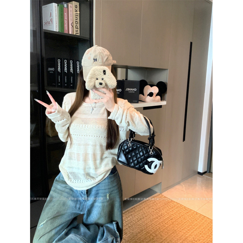 韩系气质辣妹重工镂空提花慵懒高级感针织罩衫女上衣|undefined