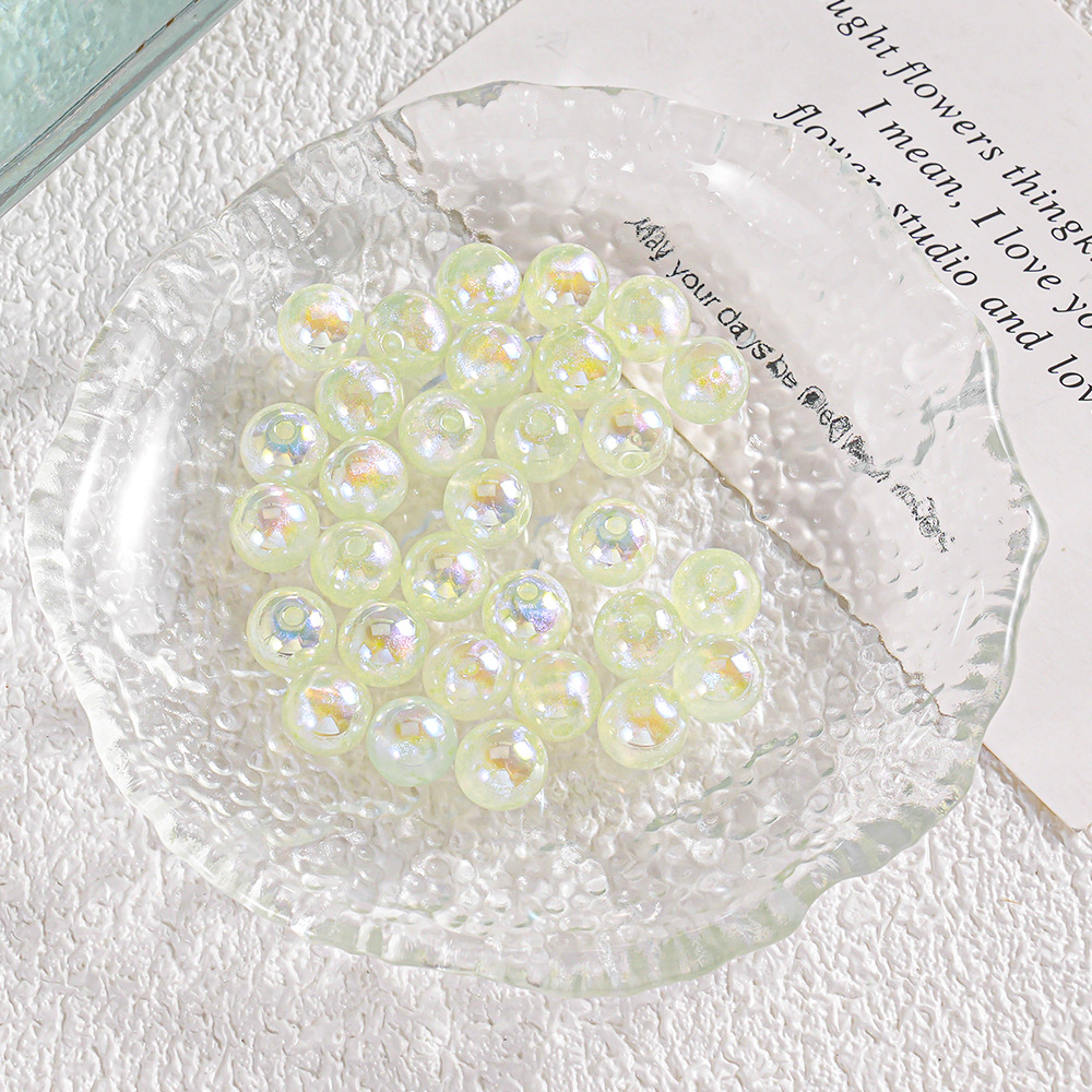 【20-30 piezas】Cuentas redondas luminosas, materiales para accesorios de bricolaje, brillantina fina galvanizada, imitación de perla, pulsera, cadena para teléfono