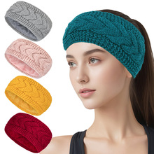 跨境新款冬季欧美加绒麻花针织发带运动头带加里衬防寒发饰发带