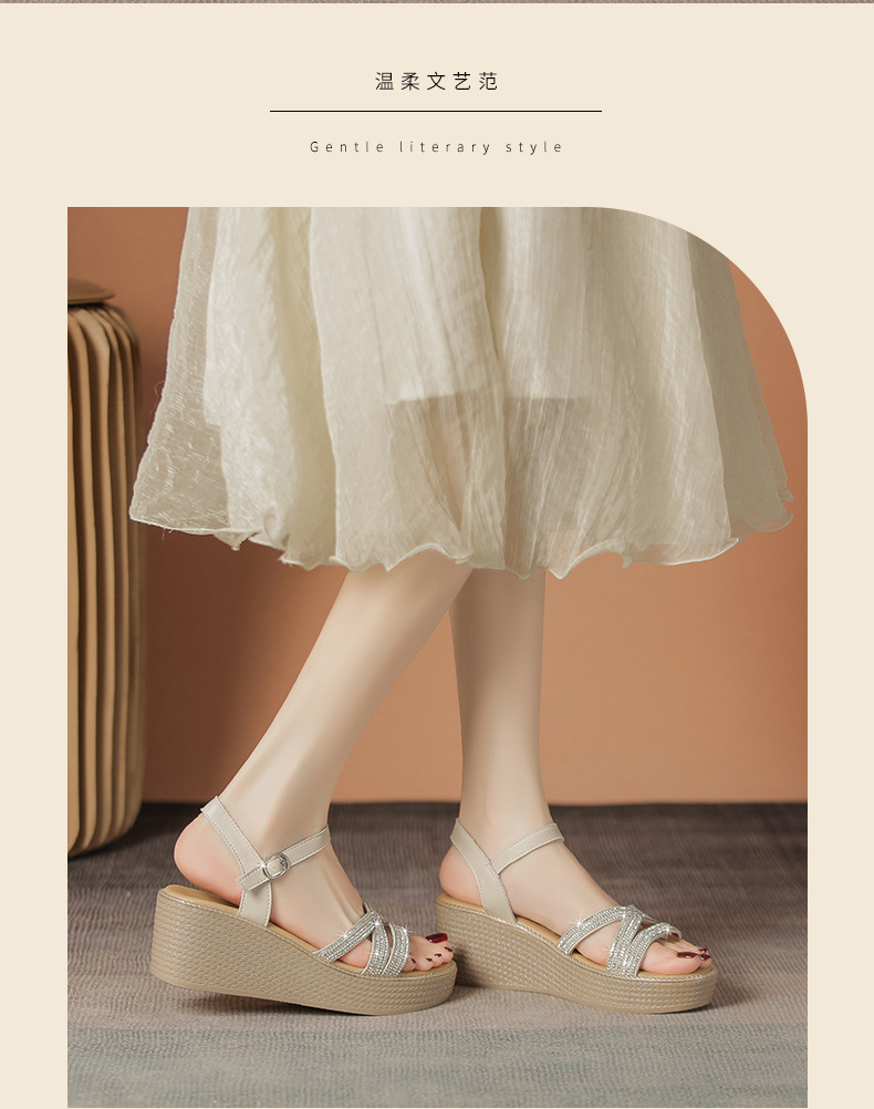 Sandal cao gót nữ đính đá phong cách cổ tích, gót xuồng 6.5 cm — M596 màu sâm panh chi tiết 13