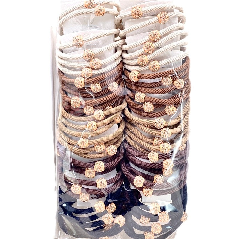 Versión coreana de la cuerda para el cabello de color café simple, tarjeta exquisita, cuerda para la cabeza de cuentas de oro, sarga para el cabello del intestino delgado, banda elástica de cola de caballo alta femenina 2 yuanes