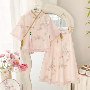 Girls Han Dynasty Suit Summer Dress 2025 Summer New Kidsren's Retro Chinese Tang Suit Little Girl Chinese Style Two-Piece Set