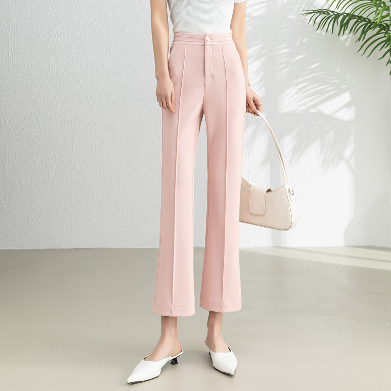2026 Spring New High-Waisted Flared Pants for Women, Slimming Pink Cropped Pants, Elegant Suit Pants, Stretchy