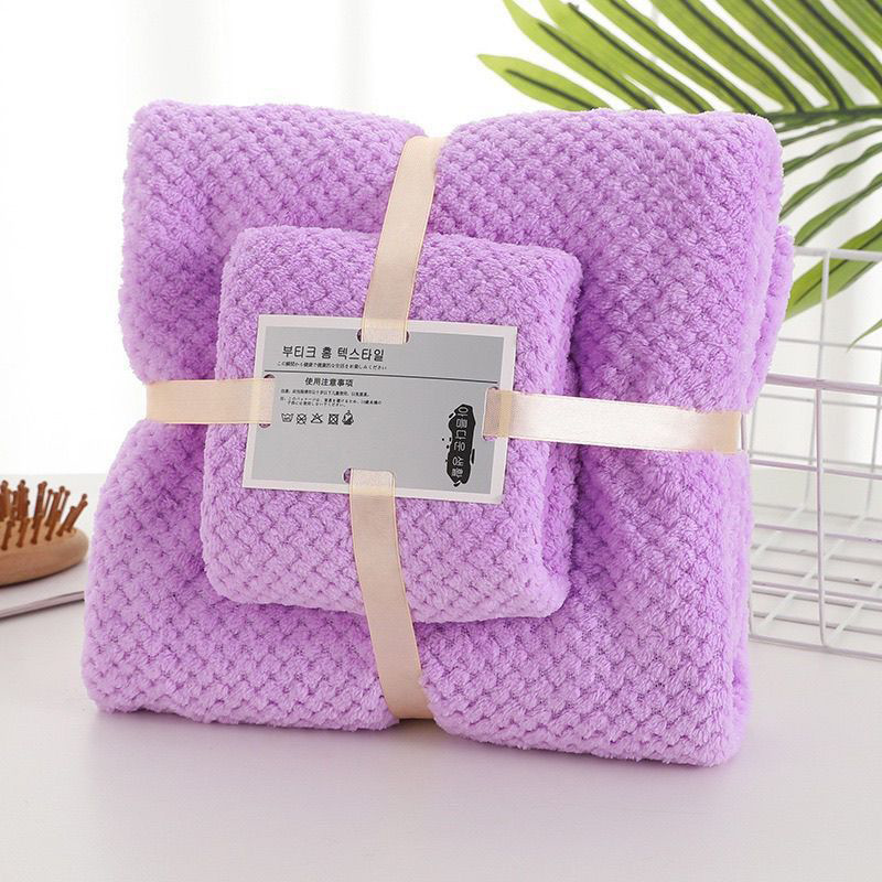 Pineapple toalla de coral toalla de baño de peluche dos piezas engrosada absorción de agua toalla de toalla de baño doméstica conjunto de baño al por mayor