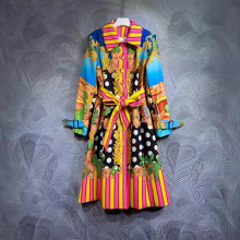 杜嘉D家复古西西里风情系带风衣波点瓢虫海景花朵印花中长款外套