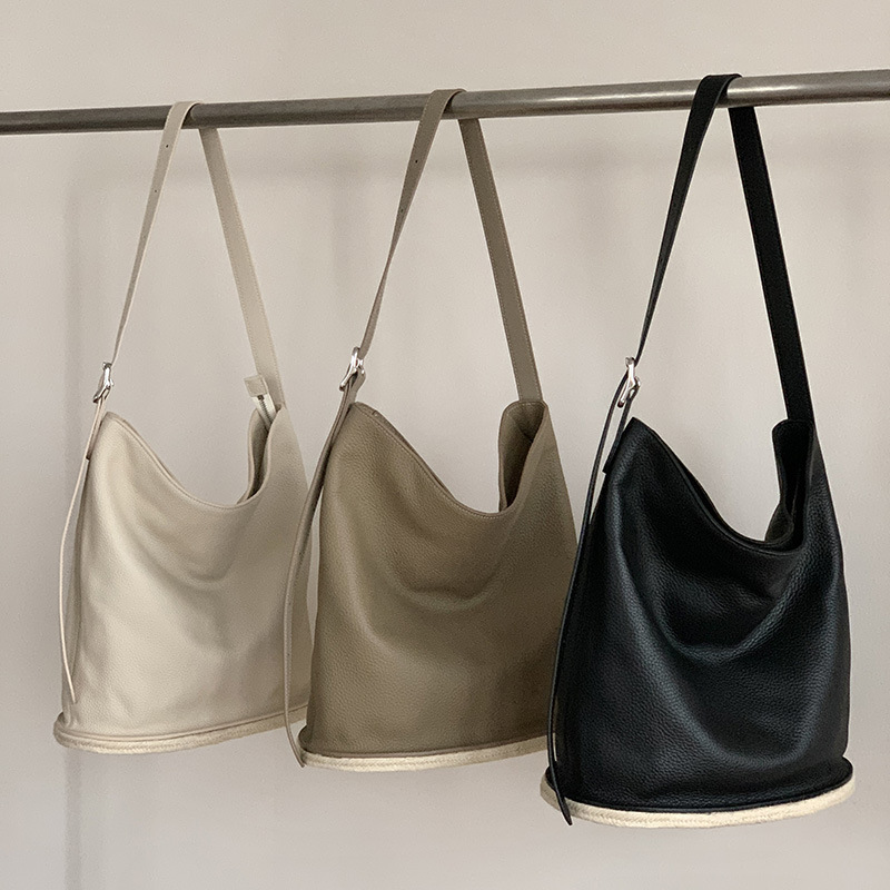 Bucket leisure large capacity commuting women's 2024 new single shoulder tote bag, leather soft cowhide crossbody bag_voghion.com